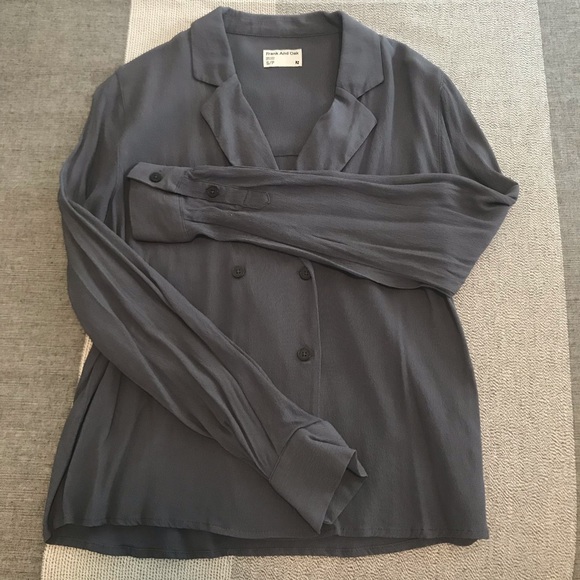 Frank and Oak Blazer Wrap Blouse in Slate Blue - Picture 6 of 8